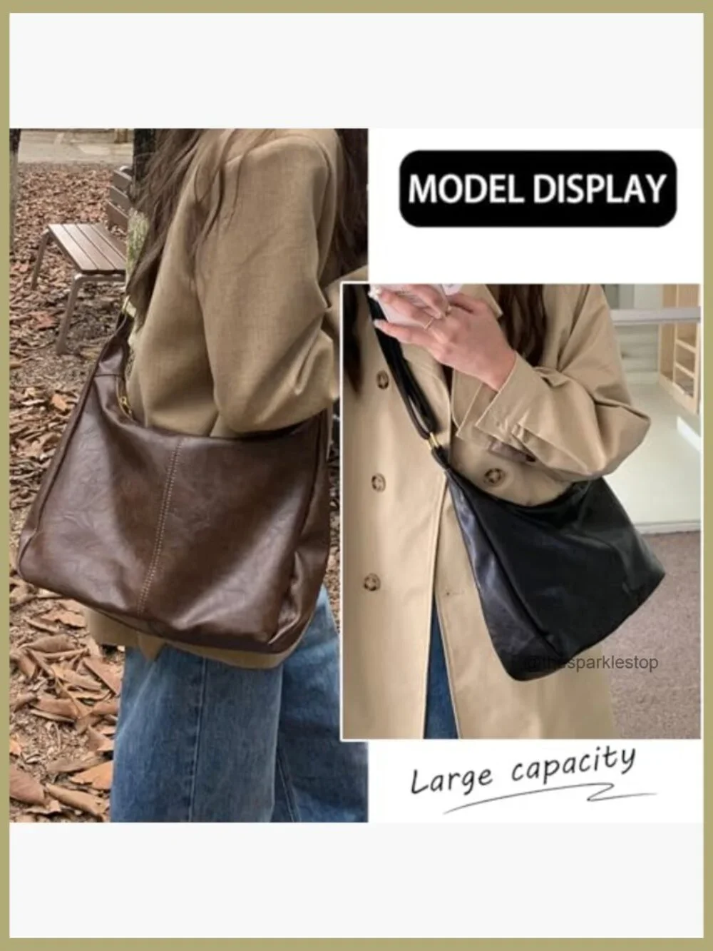 Vegan Leather Hobo Bag Crossbody Shoulder Tote Work Travel with Zipper